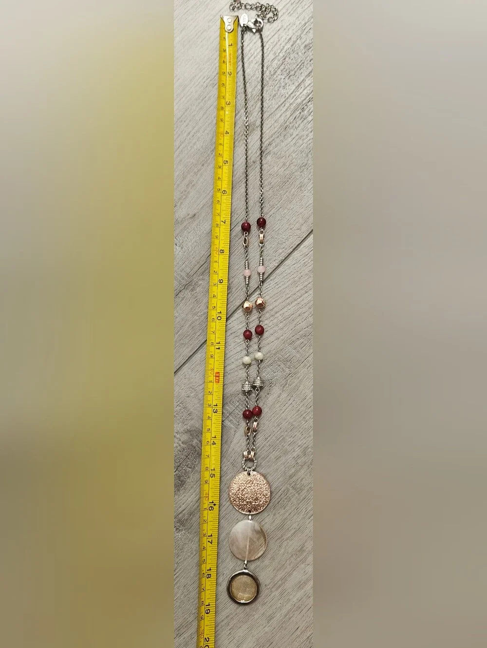 CHICO'S MEDALLION SILVER-TONE ROSE GOLD GLASS BEADS  BOHEMIAN LONG NECKLACE
